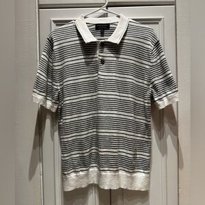 Banana Republic Organic Cotton Grey Striped Polo Short Sleeve Shirt Medium